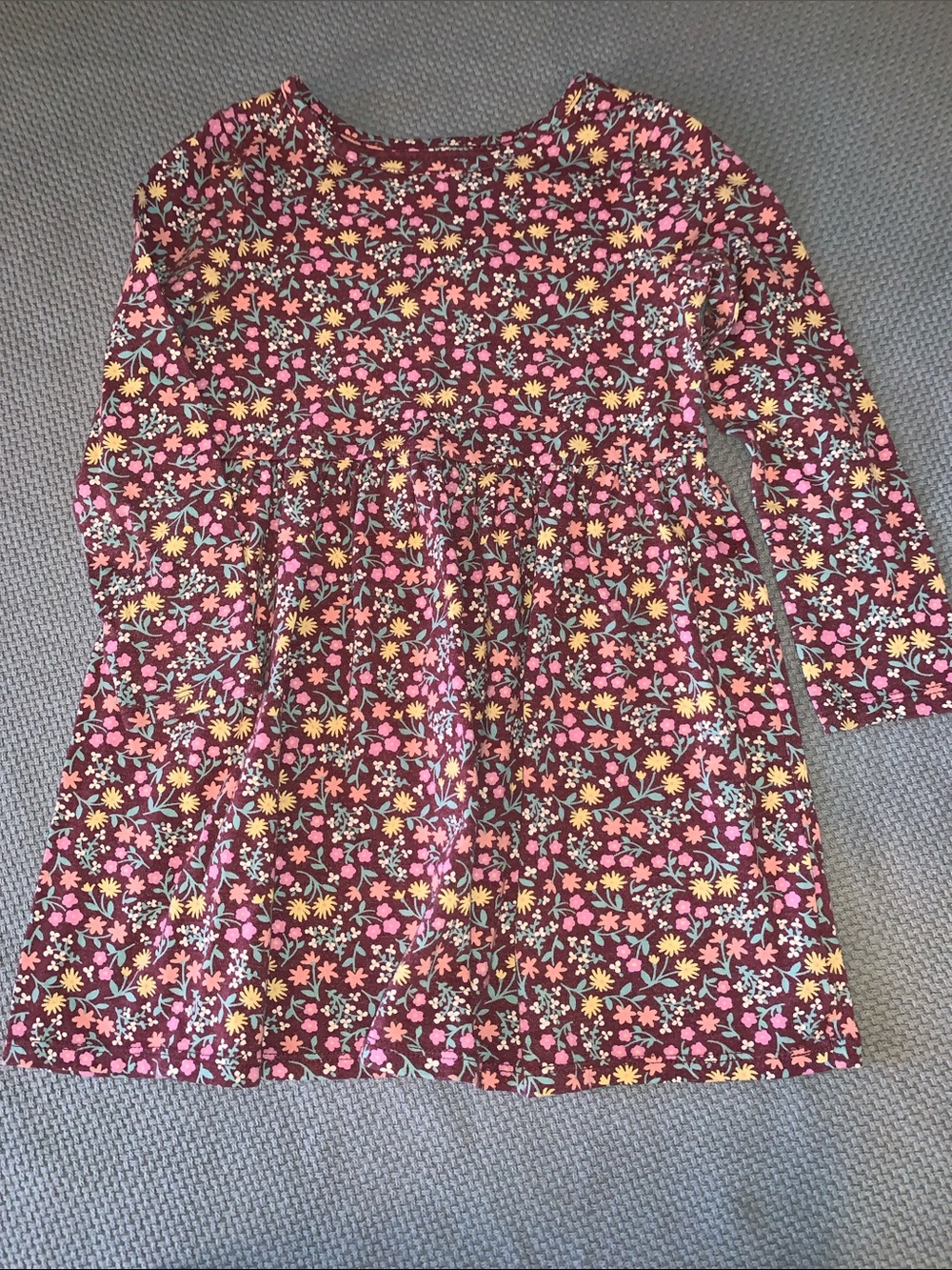 Cat & Jack Brown Floral Long-Sleeve Dress with Pink, Yellow and Blue Flowers
